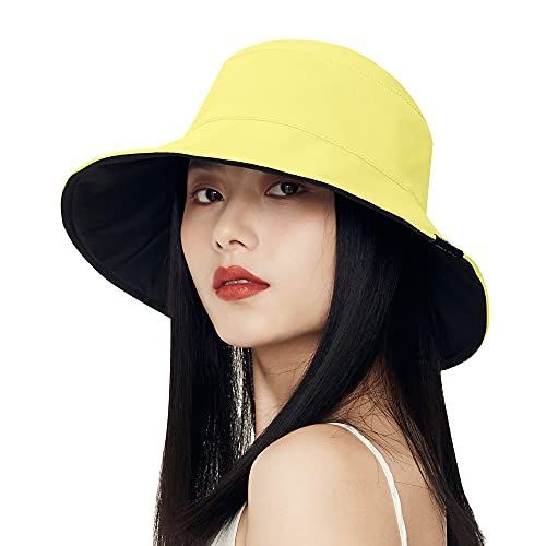 人気商品]イェロー/黒 [NeroPoke] UVカット帽子 レディース 日焼け防止