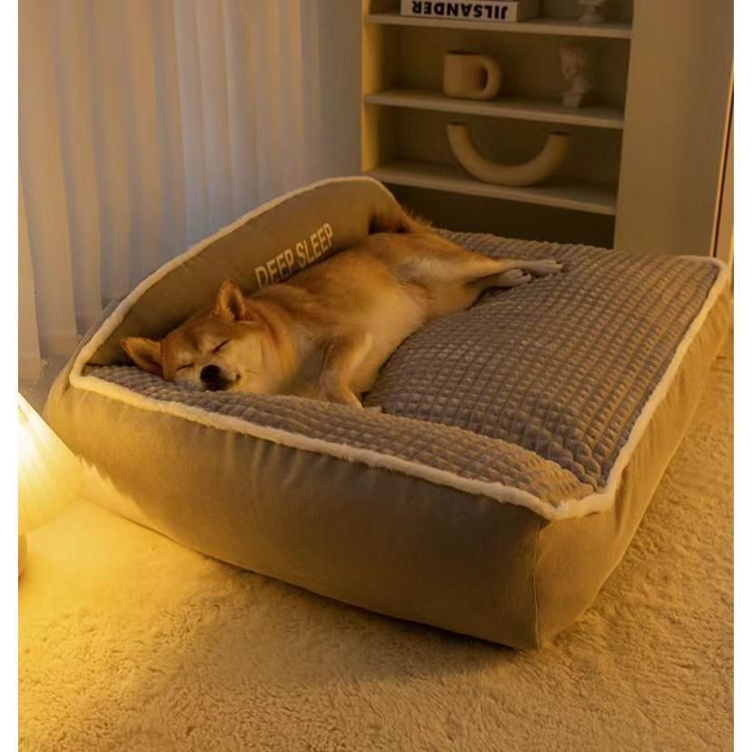 柴犬対応 ペットベッド 大型犬～中型犬用 スクエア型 高クッション 防寒対策 暖かい 冬用マット 抜群の保温性 洗える ペット用寝床 頑丈設