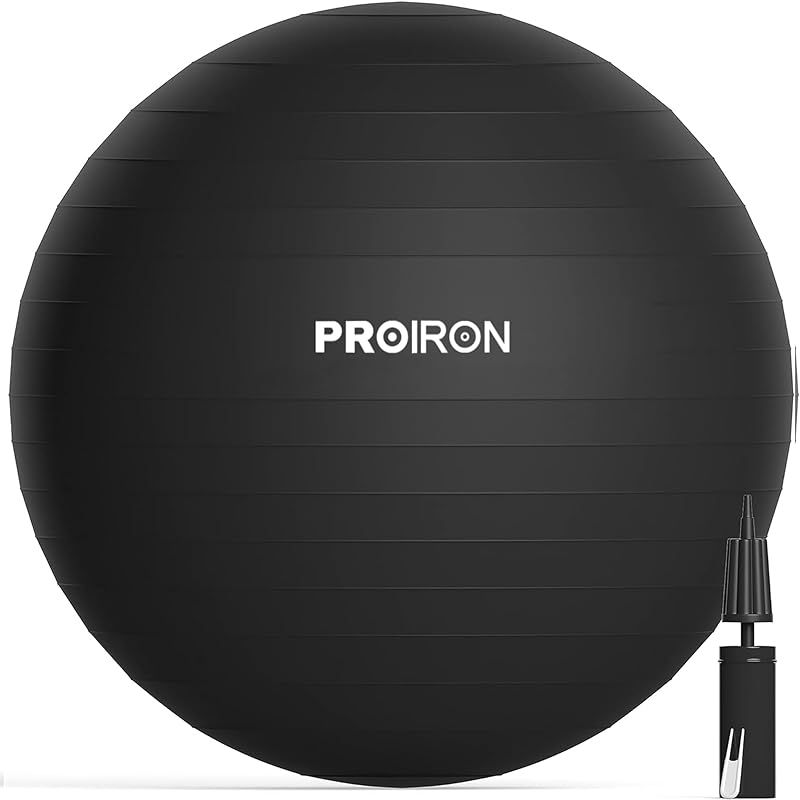 PROIRON バランスボール ばらんすぼーる 75cm 厚い ジムボール フィットネスボール アンチバースト 耐荷重300kg ハンドポンプ付 (ブラック， 75cm/L)