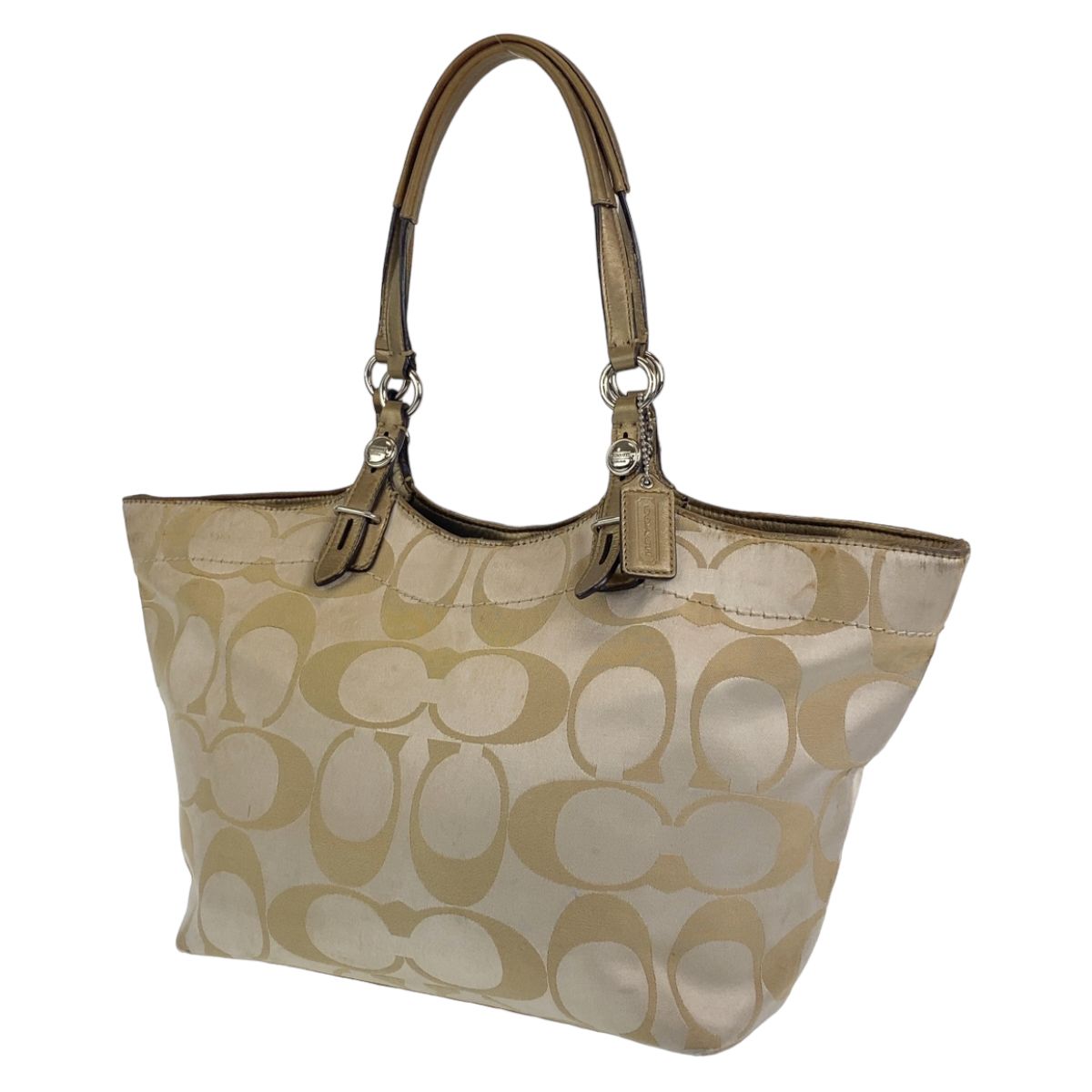 COACH コーチ シグネチャー ベージュ アイボリー シルバー金具