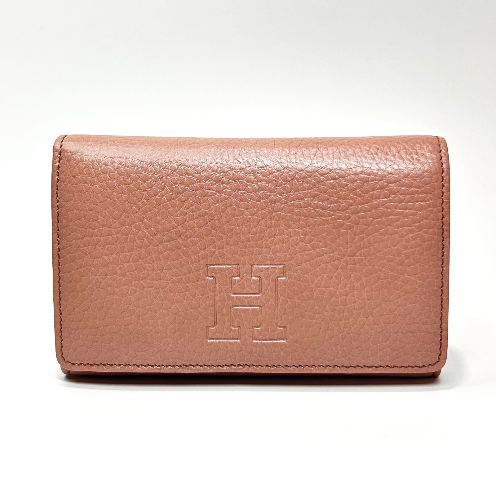 HIROFU ピンクベージュレザー 二つ折り財布 保存袋付きセンブレ
