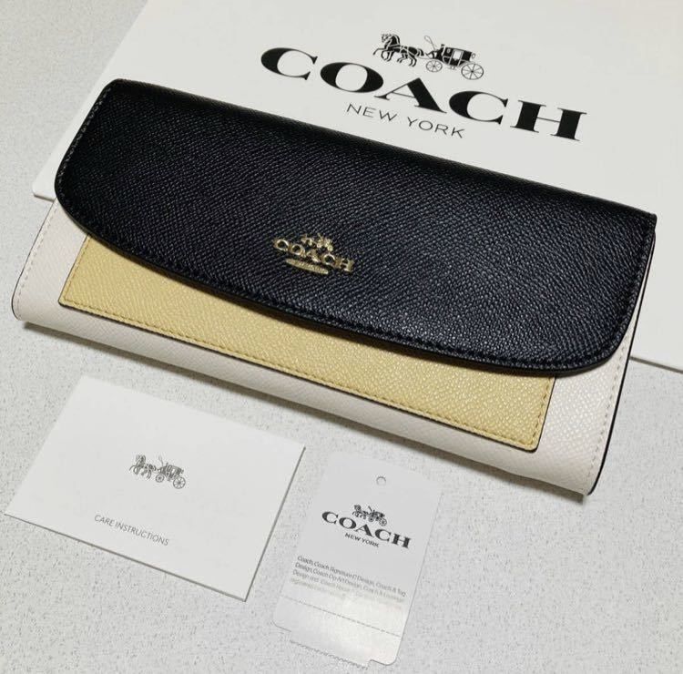 ☆ COACH コーチ 長財布 F56492 白黄色黒 ラグジュアリー ジオ