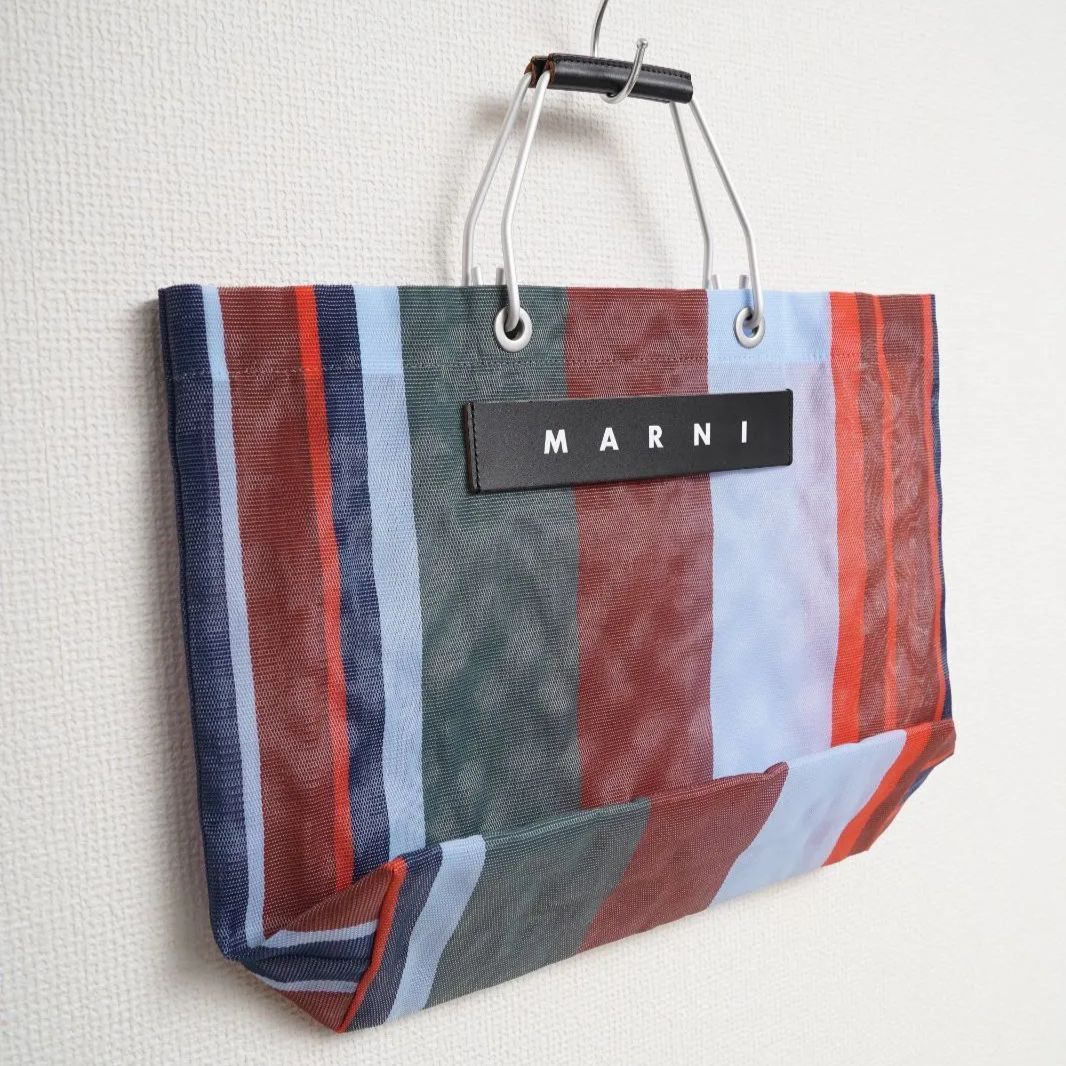 MARNI》マルニフラワーカフェ ストライプバッグ ラッカーレッド  