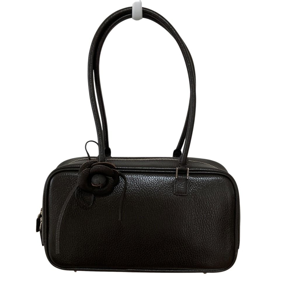 美品 ルネ アリア カメリア レザー ミニボストン ハンドバッグ ブラウン 美品 ルネ アリア カメリア レザー ミニボストン ハンドバッグ