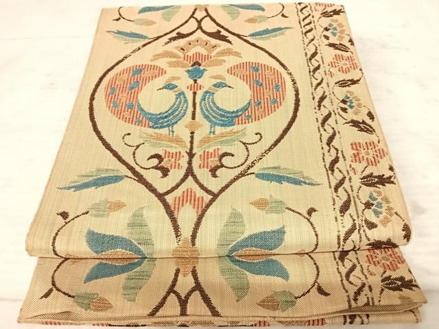 平和屋着物○小千谷紬 六通柄袋帯 風景文 正絹 逸品 未使用