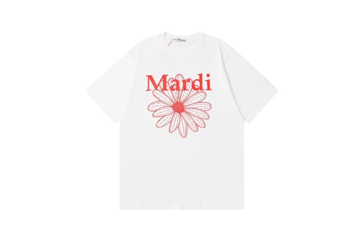 Mardi Mercredi　マルディメクルディ　海外輸入品　フラワーTシャツ　ホワイト　レッド　グリーン　レディース　花柄　おしゃれ　トップス　半袖　丸ネック　ロゴTシャツ　コットン　カジュアル　可愛い