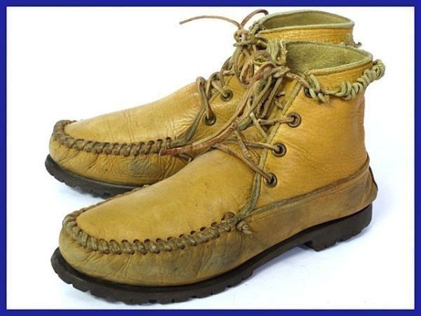 70s-80s?ビンテージ|USA フリンジ モカシン ブーツ サイズ7 イエローブラウン Vibram Depose Montagna Bloc| ビブラムソール◆4X30<sale>