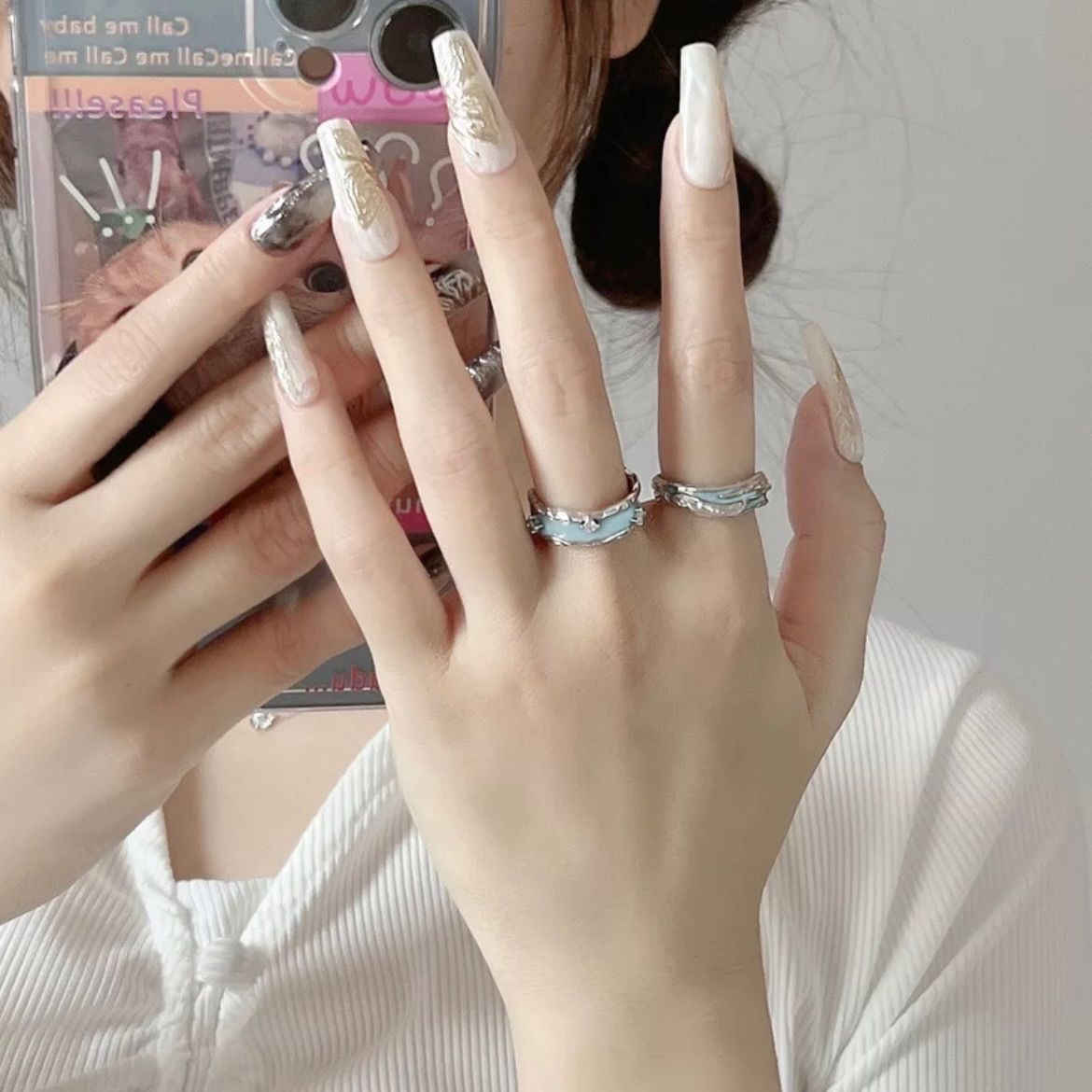 指輪　個性的　韓国　韓国ファッション　アクセサリー　リング　流行　トレンド　青