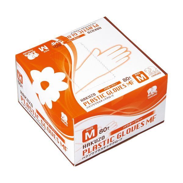 〔まとめ〕 ハクゾウメディカルハクゾウ プラスチックグローブ MF パウダーフリー M 3024112 1箱 80枚 〔×10セット〕