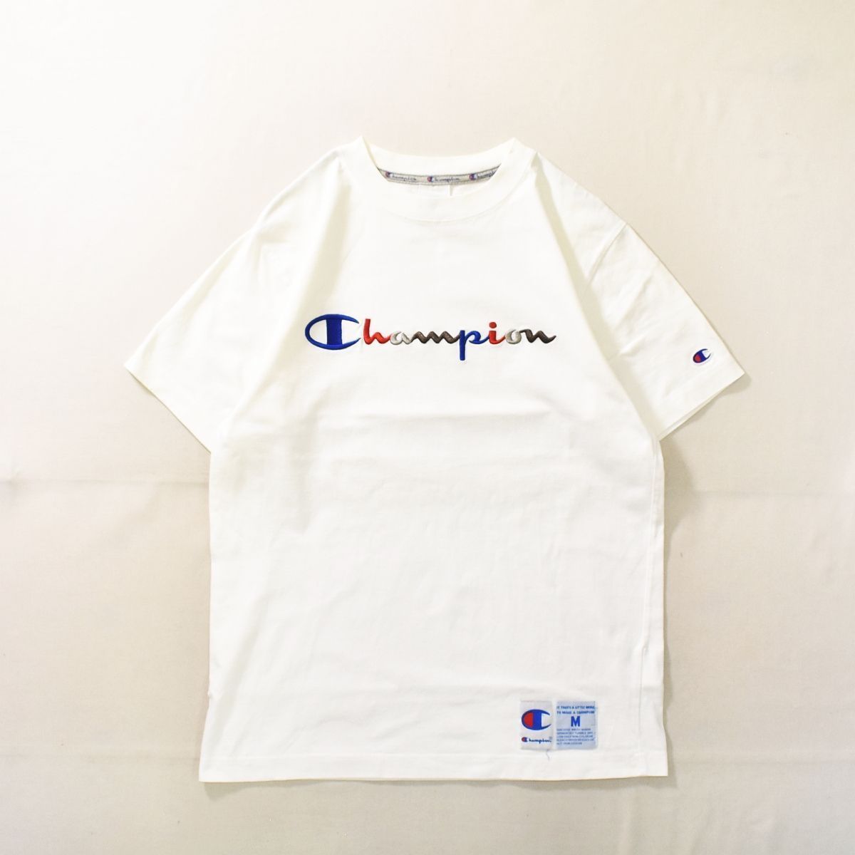 チャンピオン Champion 刺繍ロゴ Tシャツ カットソー M ホワイト