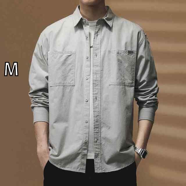 M メンズ ファッション 服 オシャレ シンプル 大人 かっこいい 大きいサイズ ストリート 紳士服 レトロ シンプル カジュアル 長袖 シャツ 春秋 綿 ウォッシュド ワーク シャツ