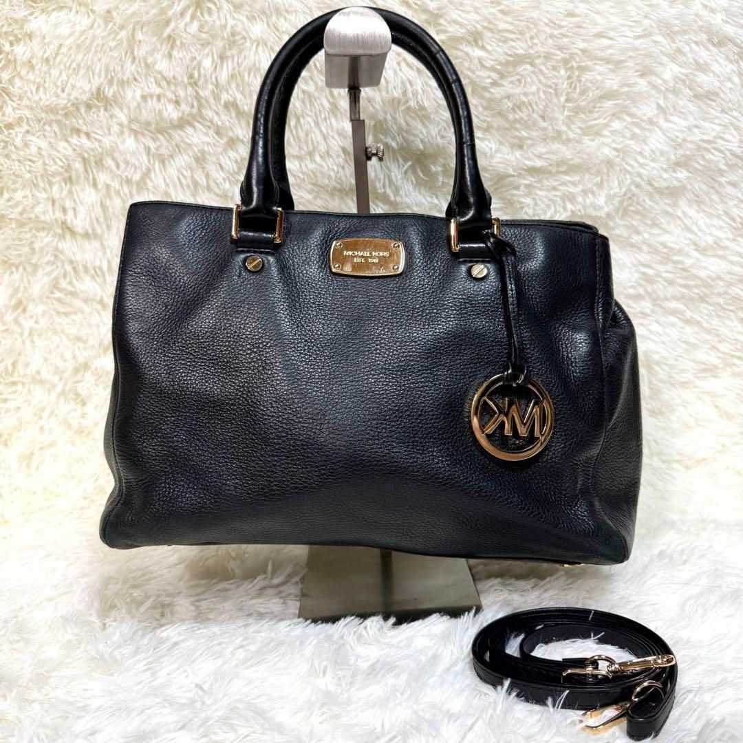 【美品】マイケルコース ショルダーバック チェーン ロゴチャーム シボ革 レザー MICHAEL MICHAEL KORS マイケルコース 2wayロゴプレートレザー
