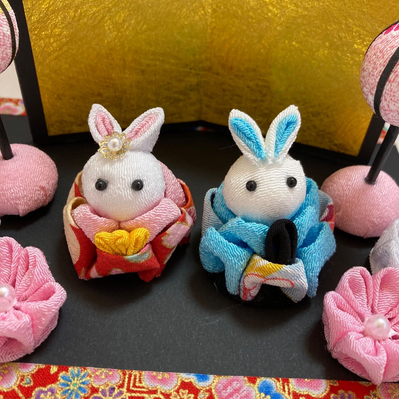 初節句に うさぎのおひなさま うさぎ雛 つまみ細工 ハンドメイド