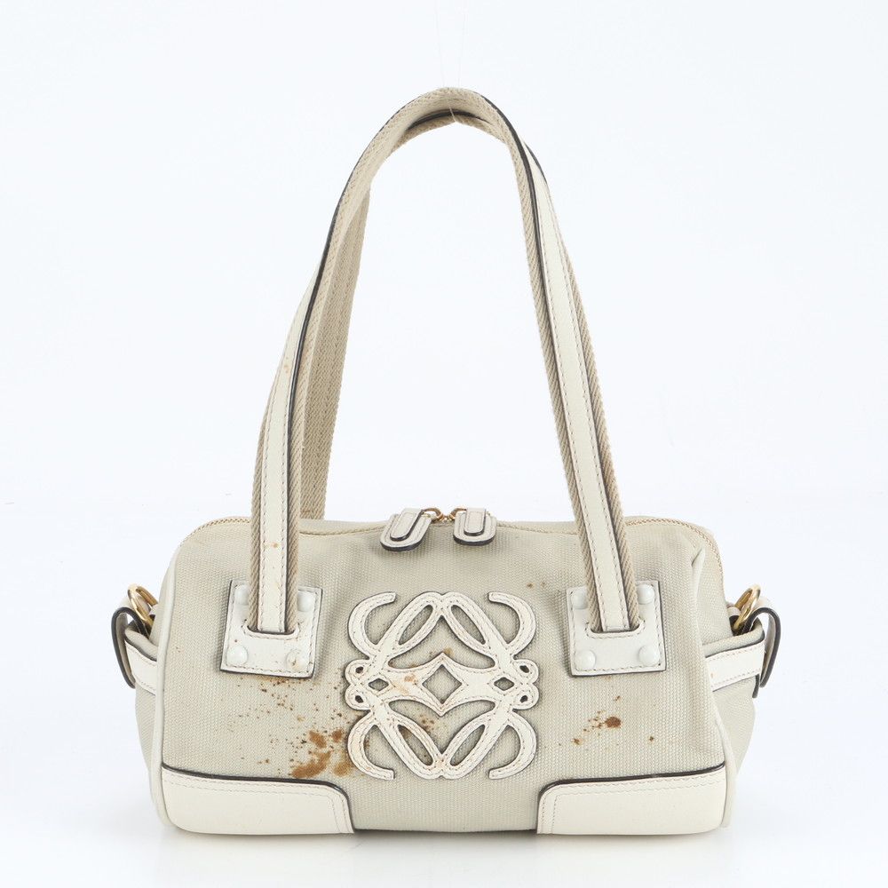 ロエベ アナグラム ミニ ボストン レザー キャンバス ハンドバッグ