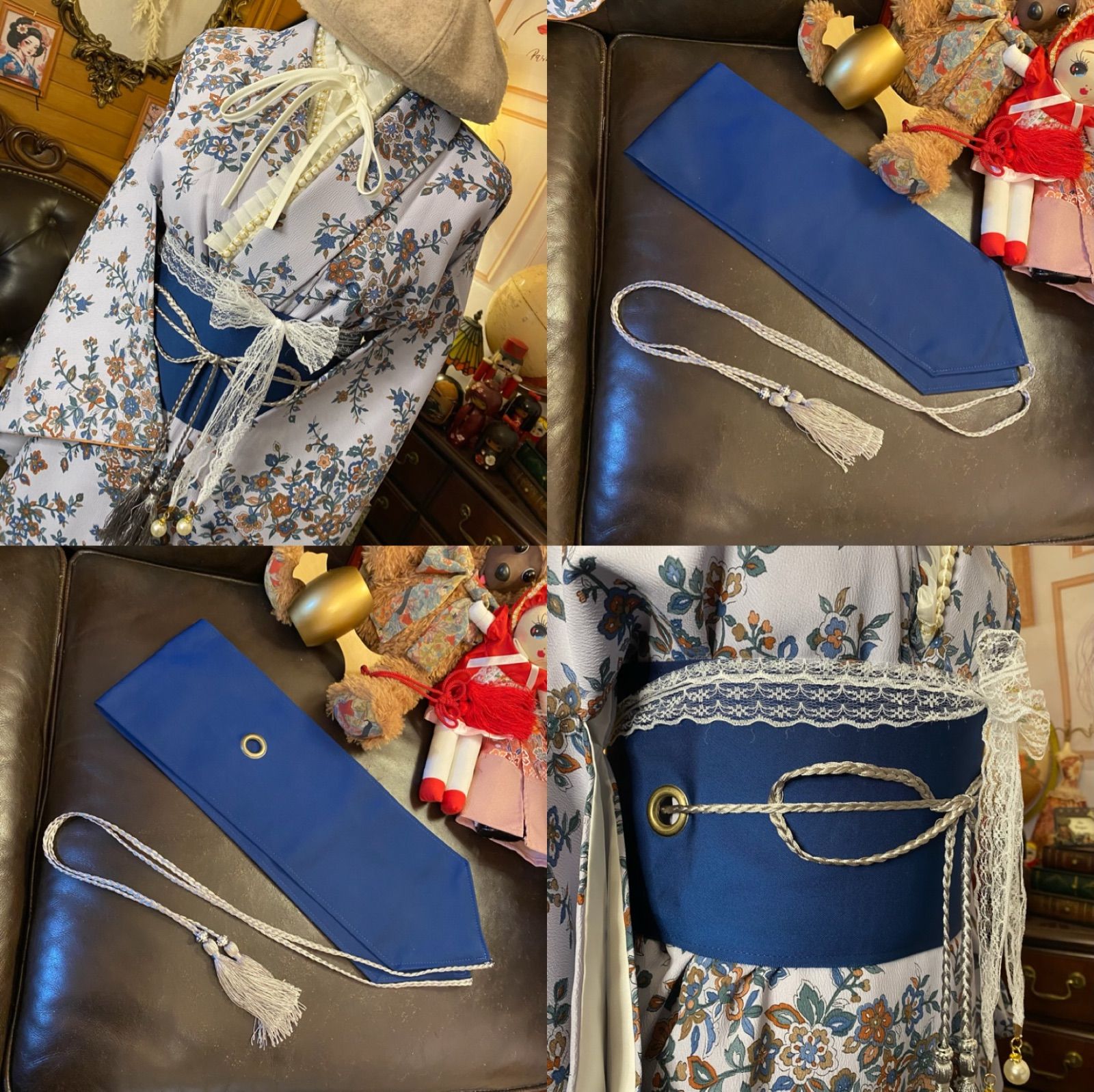 着物 ロング ワンピース ドレス ハンドメイド リメイク 重ね衿