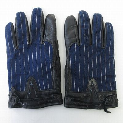 フリーホイーラーズ FREEWHEELERS 手袋 レザー グローブ 紺 ネイビー 黒 ブラック L