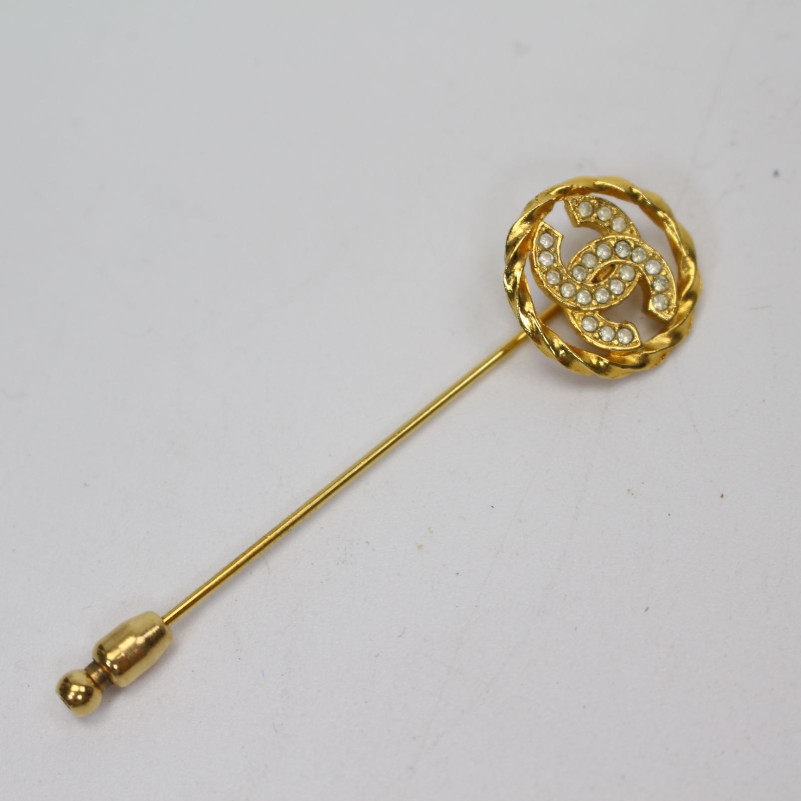 【CHANEL 】ヴィンテージ ココマークラインストーン ピンブローチ IS678)【美品】CHANEL シャネル ココマーク ラインストーン ピン