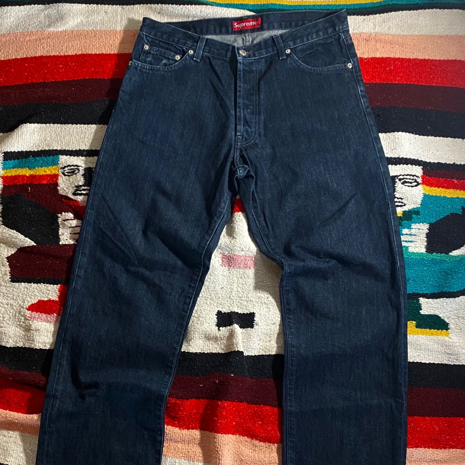 SUPREME シュプリーム 初期 紙タグ OLD SUPREME DENIM PANTS デニム パンツ 濃紺 ボタンフライ MADE IN USA