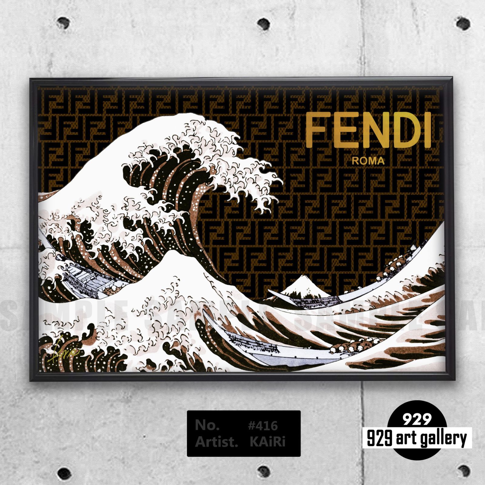 FENDI type☆A2額装済アートポスター#416★フェンディ葛飾北斎タイプ FENDI type☆A4額装済オマージュアートインテリアポスター#416