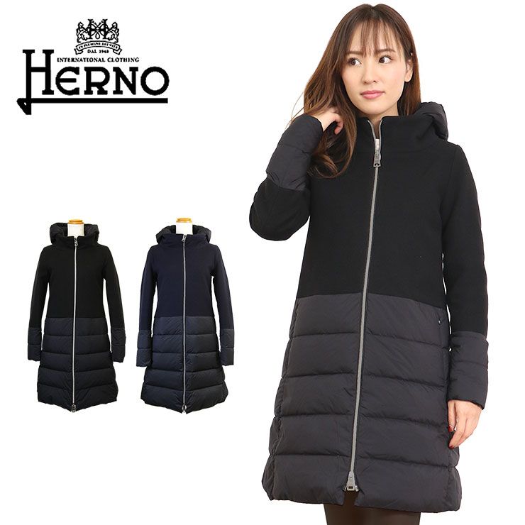 ヘルノ ダウン ウール 切り替え レディース 2024AW HERNO コート PI001965D DIAGONAL WOOL & NUAGE ...