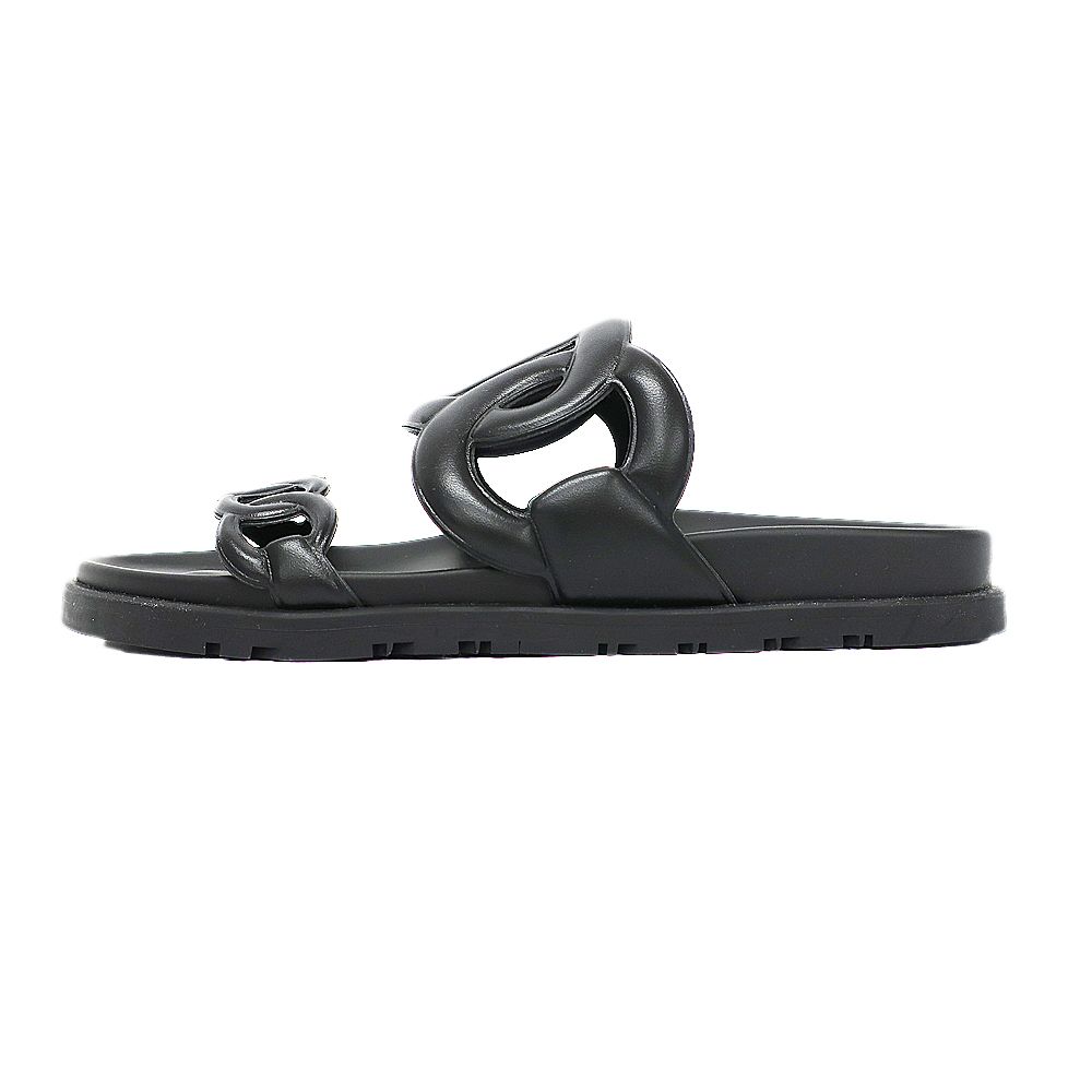 天白 エルメス サンダル エクストラ ブラック レザー サイズ37 24cm相当 靴 アパレル メンズ レディース ♥