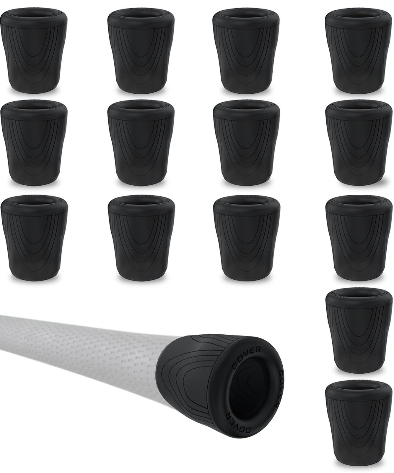 Garmin Approach CT10、Arccos Smart Sensorsなど用ゴルフスマートセンサーカバー、フィットスタンダード、中型、ジャンボサイズのグリップ、シリコン保護カバーブラック(スマートセンサーカバーセット) 14枚