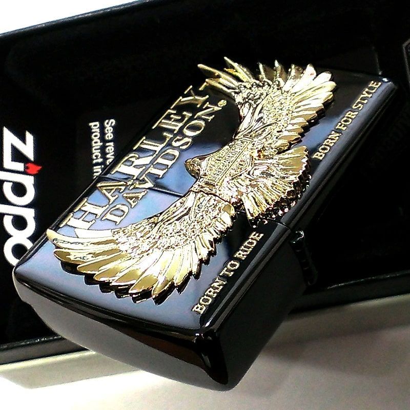 ZIPPO ハーレー ダビッドソン 黒金 イーグル 鷹 ゴールドメタル 彫刻