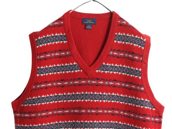【お得なクーポン配布中!】 ブルックスブラザーズ Vネック ニット ベスト メンズ L 古着 Brooks Brothers 346 フェアアイル ノルディック 総柄 ウール セーター 重ね着