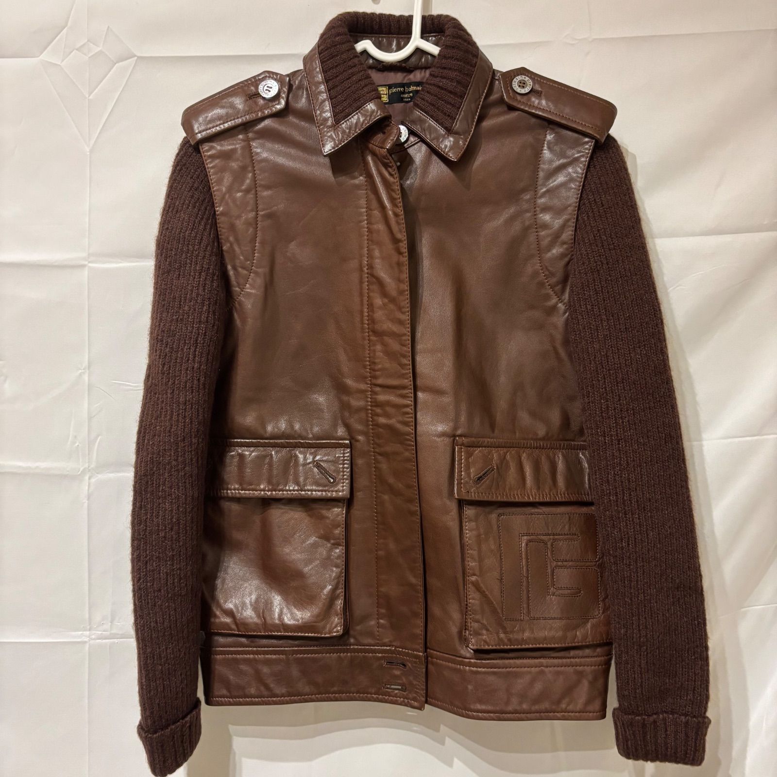 本皮 ジャケット 茶色 バルマン Z1087 PIERRE BALMAIN ピエールバルマン レザージャケット