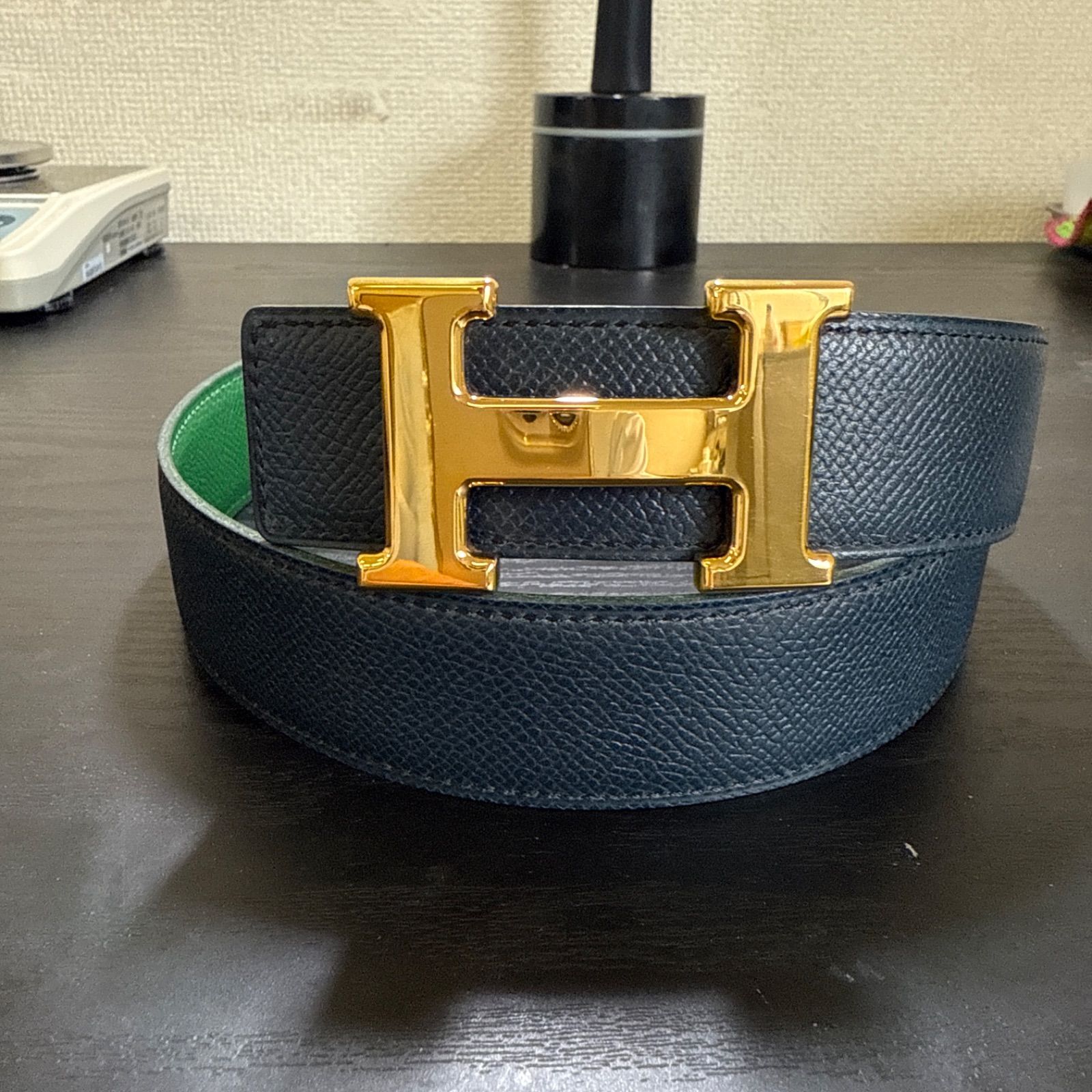 HERMES エルメス コンスタンスリバーシブルベルト65 ゴールドカラーバックル グリーン|ネイビー カラー 箱 保存袋付き