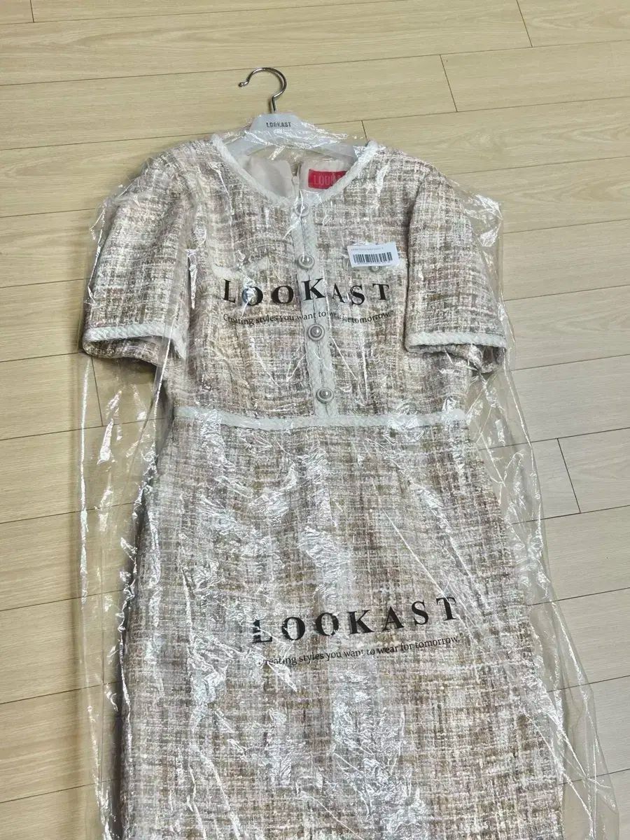 ルックキャスト ツイード ミニ ドレス ワンピース アイボリー s