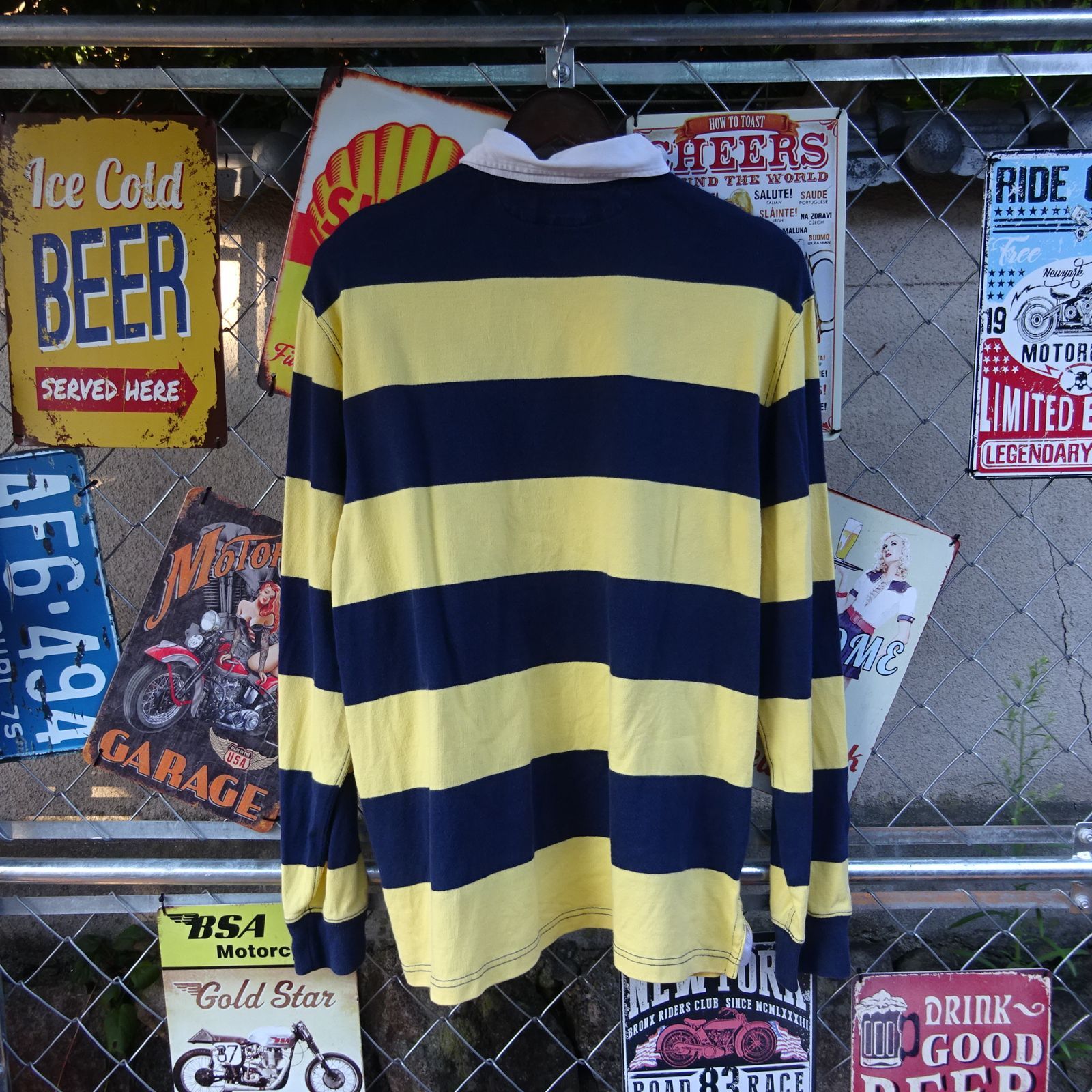 美品 ポロラルフローレン ラガーシャツ 太ボーダー イエロー ネイビー 2XL ポロラルフローレン 長袖ラガーシャツ メンズUS-3XL BIGサイズ