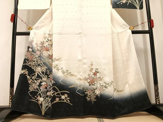 平和屋着物○訪問着 絞り 雲重ね花文 黒地 金彩 やまと誂製