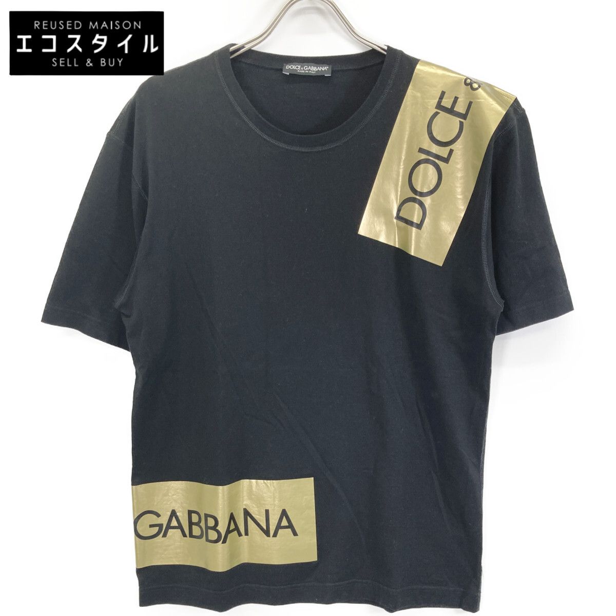 DOLCE-GABBANA ドルチェアンドガッバーナ G8HS4T ﾌﾞﾗｯｸ ﾃｰﾌﾟﾛｺﾞ Tｼｬﾂ 46