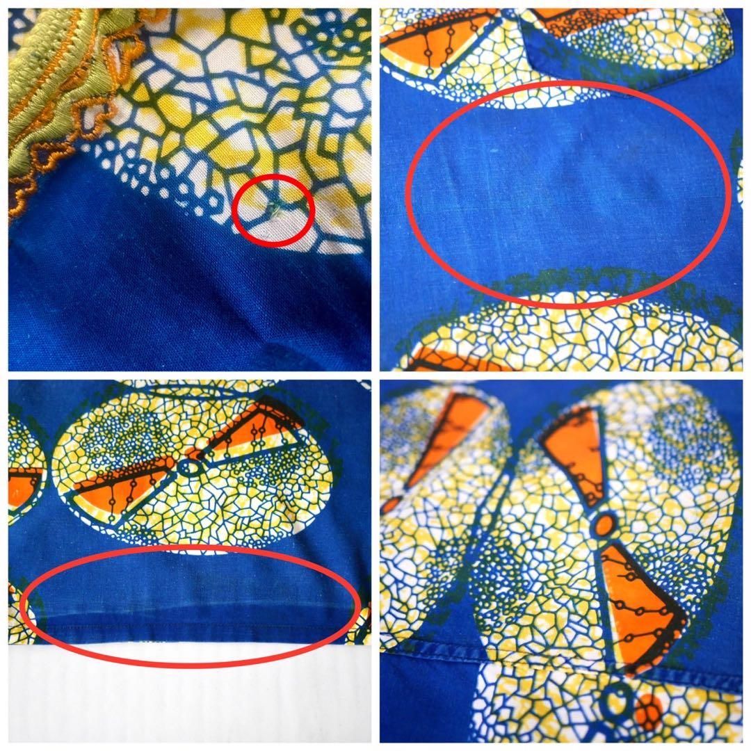 ブルー　気球柄　アフリカンバティック　ポンチョ　ミニワンピ　ヴィンテージ　古着 vintage AFRICANBATIK