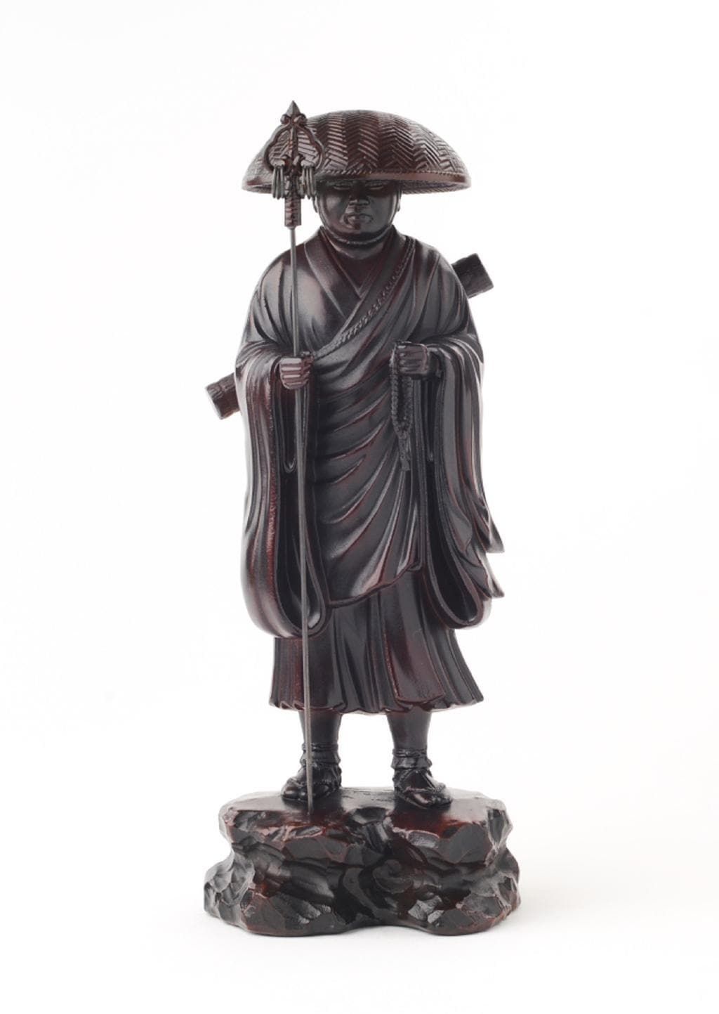 弘法大師 空海 - 総高24cm 茶彩色 高岡銅器 仏像