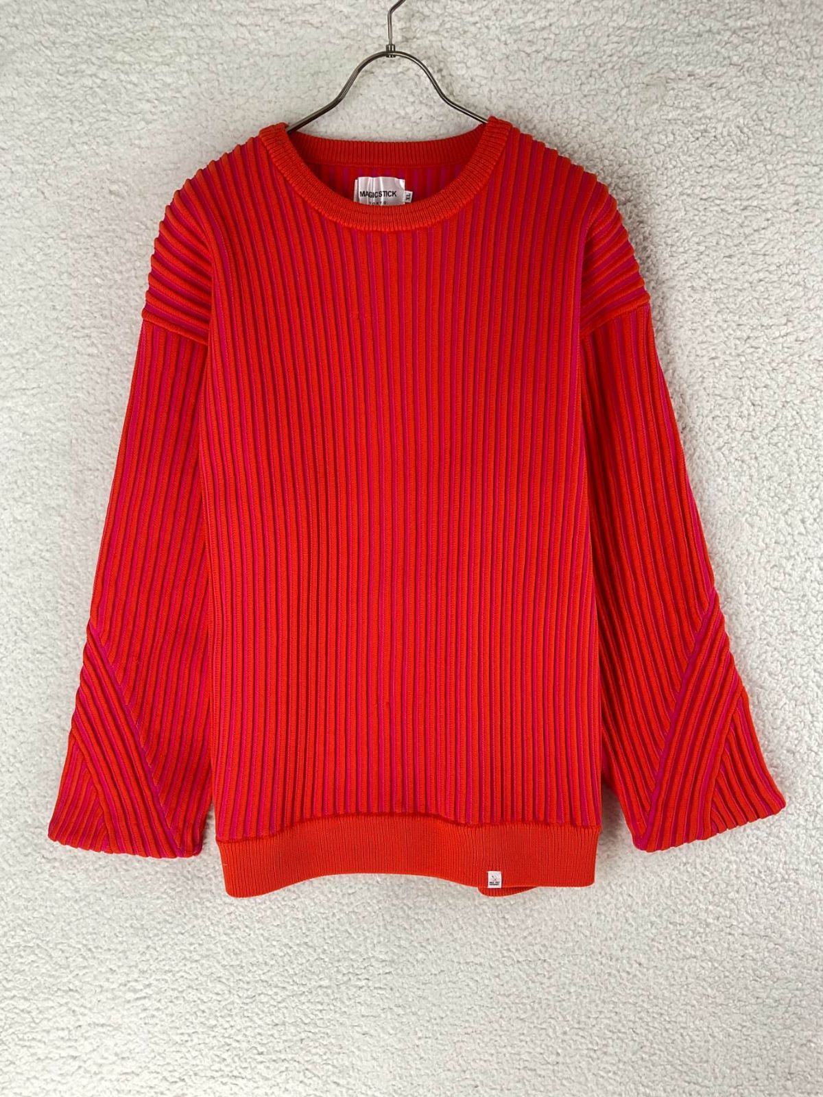 サイズL【新品】MAGIC STICK 2トーンリブストライプリブクルーネックG 新品 MAGIC STICK マジックスティック XL オレンジ 2トーンリブ