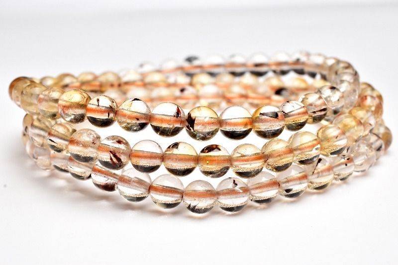 【１点物】カコクセナイトインシトリン(ゲーサイトインクォーツ) 5.5mm 3連タイプ ブレスレット _L6024