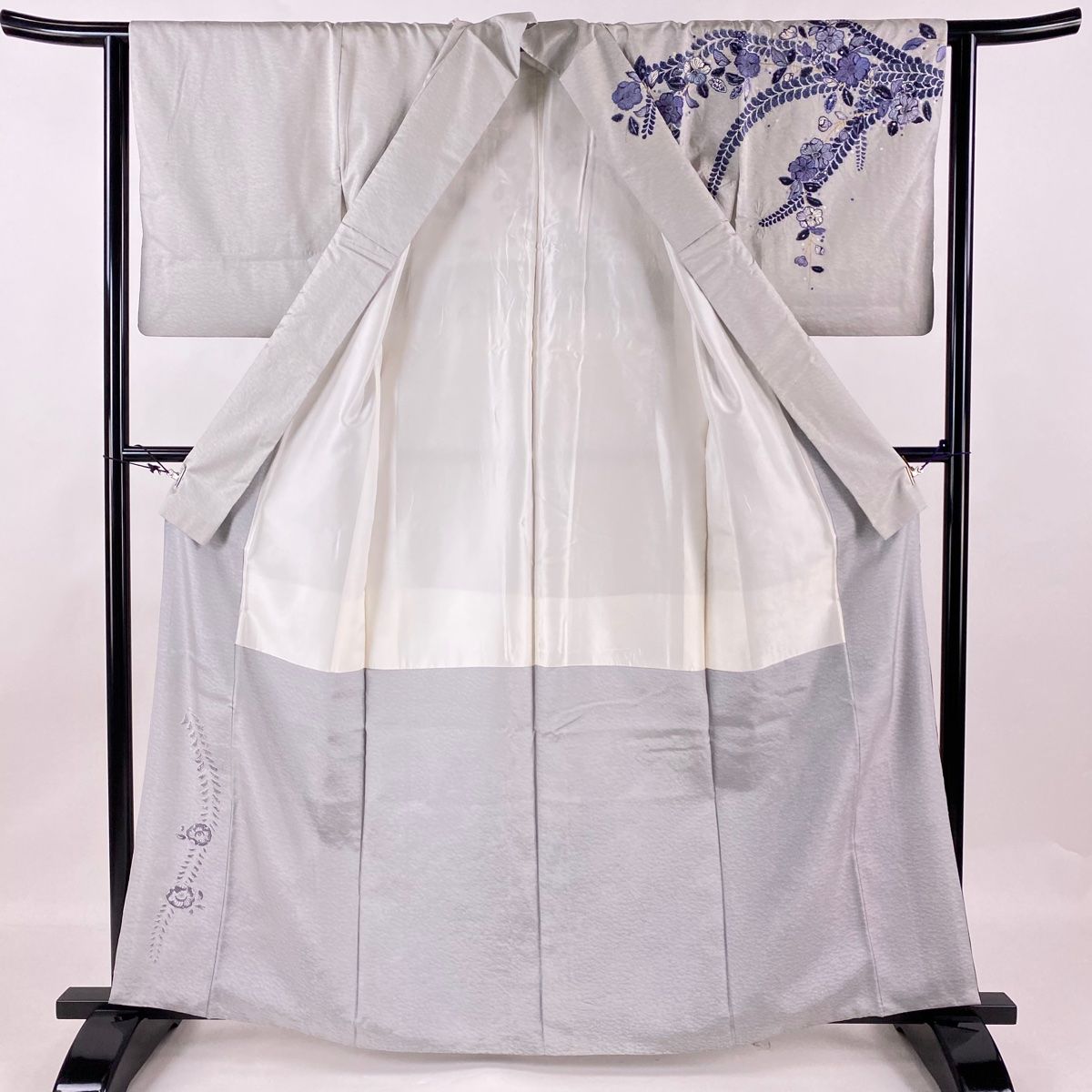 在庫一掃】 訪問着 身丈153.5cm 裄丈63cm S 袷 辻が花柄 ぼかし 灰