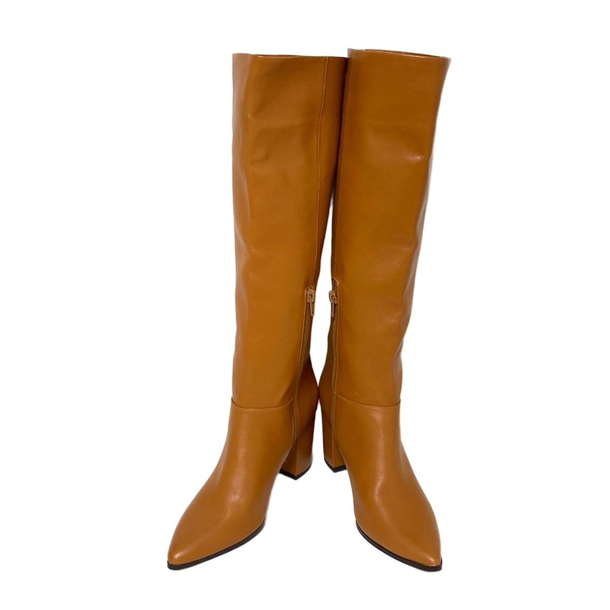 ZUCCA ダークブラウン レザー ロングブーツ 中ヒール ズッカ ZUCCA