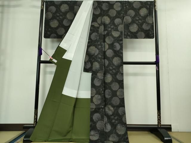 平和屋着物 上 本場大島紬 ロング丈 9マルキ 雪輪重ね桜文 黒地 やまと誂製 DZAA9366kh5