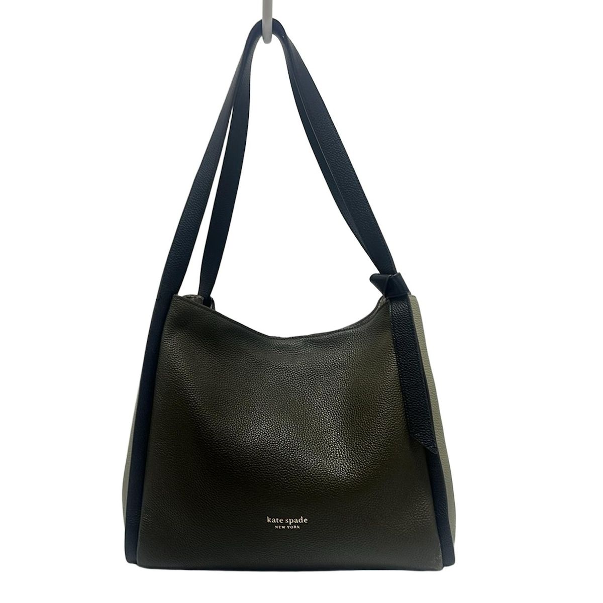 Kate spade ケイトスペード トートバッグ ノット ブロック ラージ ショルダーバッグ K4385 カーキ×グレーベージュ×黒 レザー