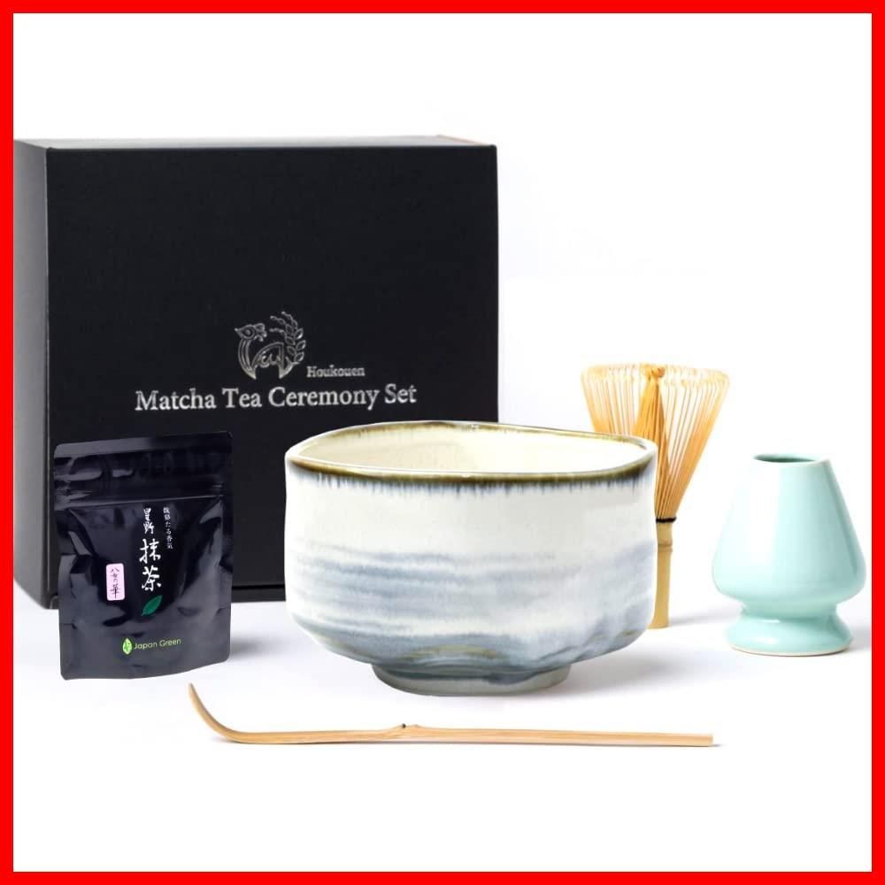 【特売】芳香園 茶道具 お抹茶6点セット (抹茶 抹茶茶碗 茶筅 茶筅くせ直し 茶杓 説明書) 青霞茶碗 美濃焼