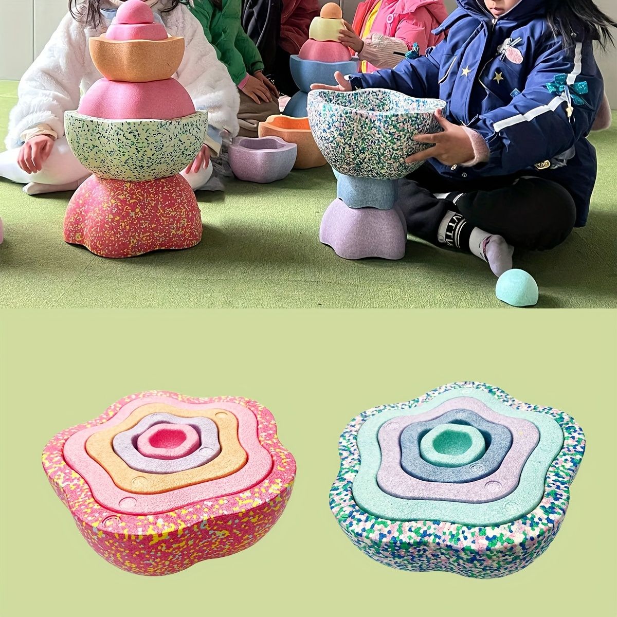 10個セット 花のバランストレーニングおもちゃ - 子供向け感覚ステッピングストーン カラフルな運動能力＆学校用バランスボード リラックス 家庭遊び 紫|赤|緑|青|黄 バランスおもちゃ