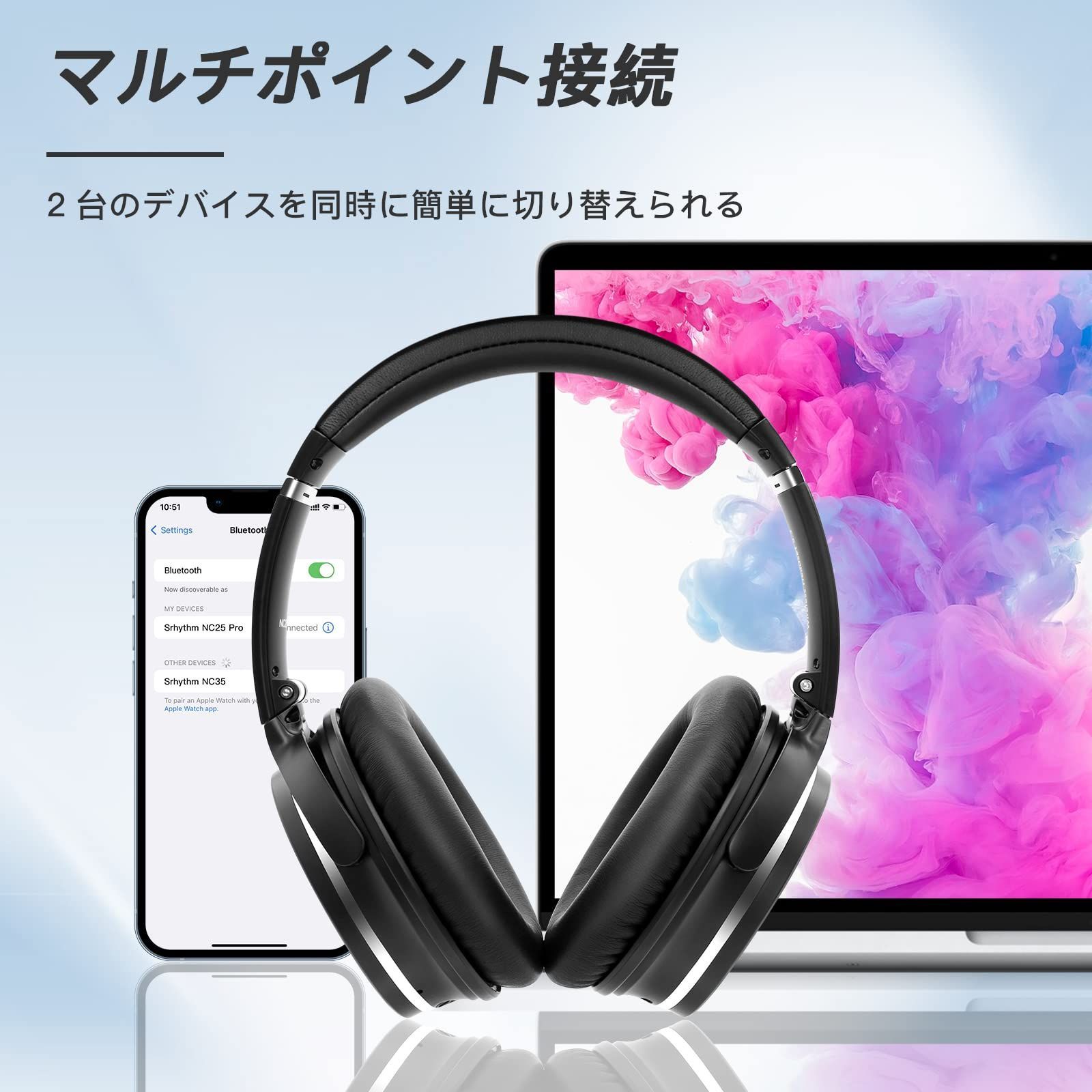 Srhythm NC25 ワイヤレスヘッドホン ノイズキャンセリング Bluetooth