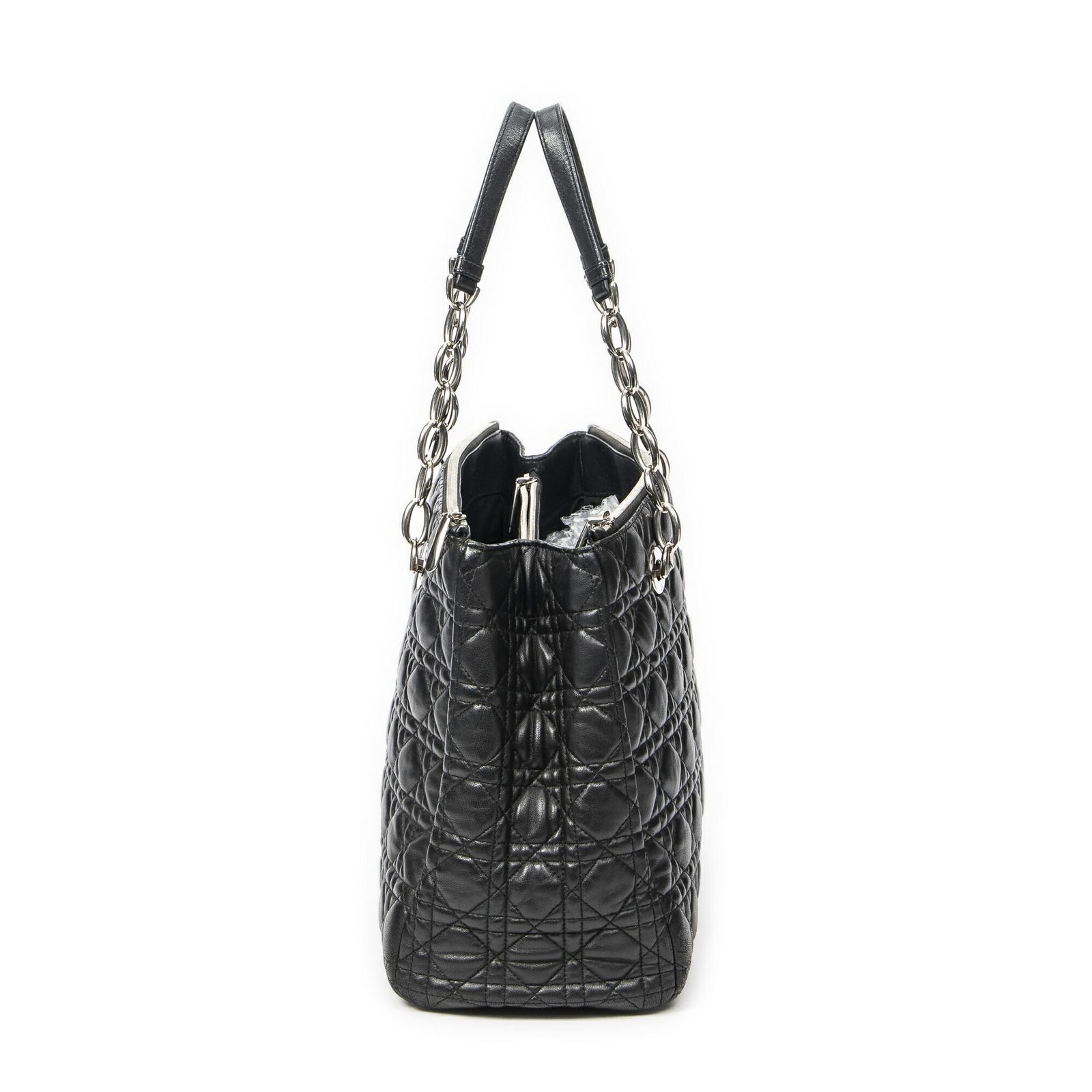 ディオールソフトショッピングトート黒カナージラムスキンレザーA