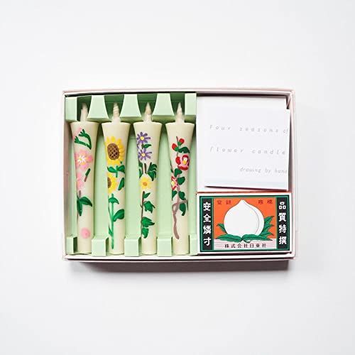 flower candle 手描き絵ろうそく 2号4本 しろ マッチ付 高澤ろうそく 和ろうそく