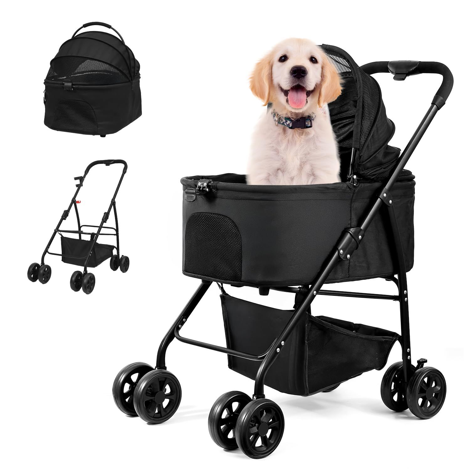 新着商品 WODEGOUペットカート 分離型 折りたたみ ペットバギー 小型犬 中型犬 猫 犬 カート 3WAY 多頭 取り外し 収納簡単 多機能 ４輪 前輪360°回転 組み立て簡単 軽量 耐荷重25KG 介護用 お出かけ 散歩 キャンプ 日本語取扱説