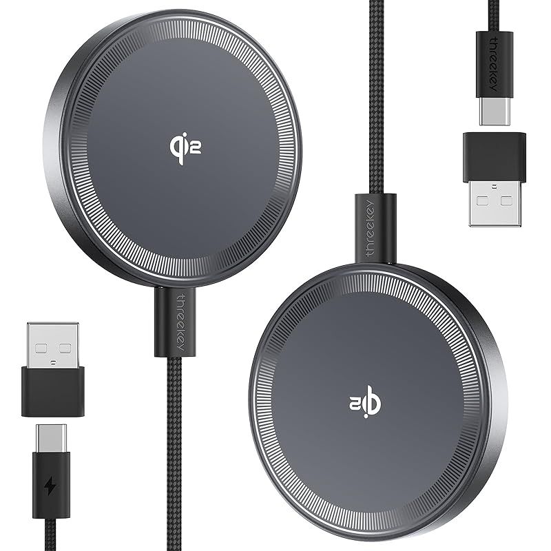 THREEKEY ワイヤレス充電器【Qi2 PSE 公式認証】15W超低温 MagSafe充電器 両面マグネット式 マグセーフ充電器 1:1適合 ?磁気 iPhone 16/15/14/13/12シリーズ/Galaxy S25 Ultra対応 60W+1. 1