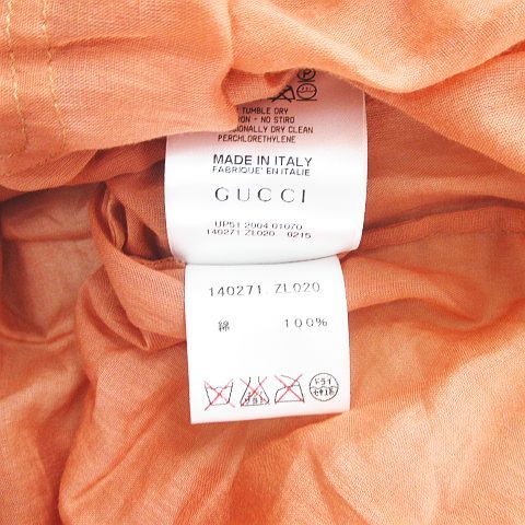 グッチ GUCCI 140271 ZL020 長袖 シャツ ブラウス 38 オレンジ 無地 レースアップ サイドスリット 透け感 イタリア製 レディース グッチ GUCCI 140271 ZL020 長袖 シャツ ブラウス 38 オレンジ